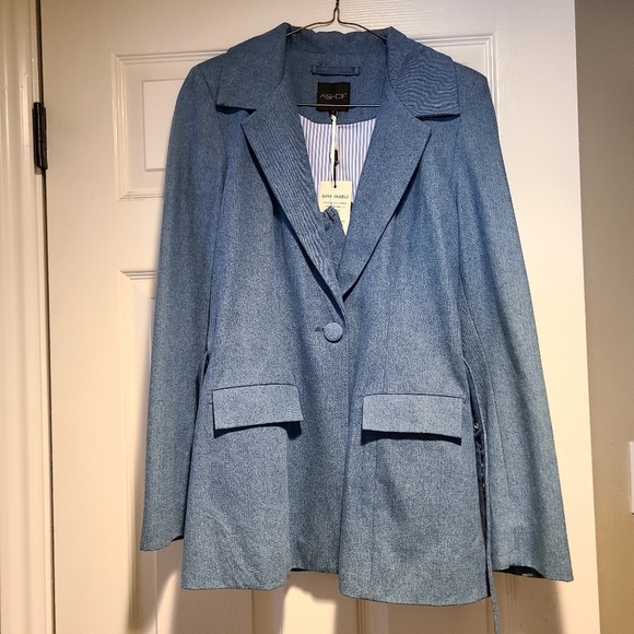 AS by DF Dominga Denim Blue Belted Blazer New - Picture 5 of 7